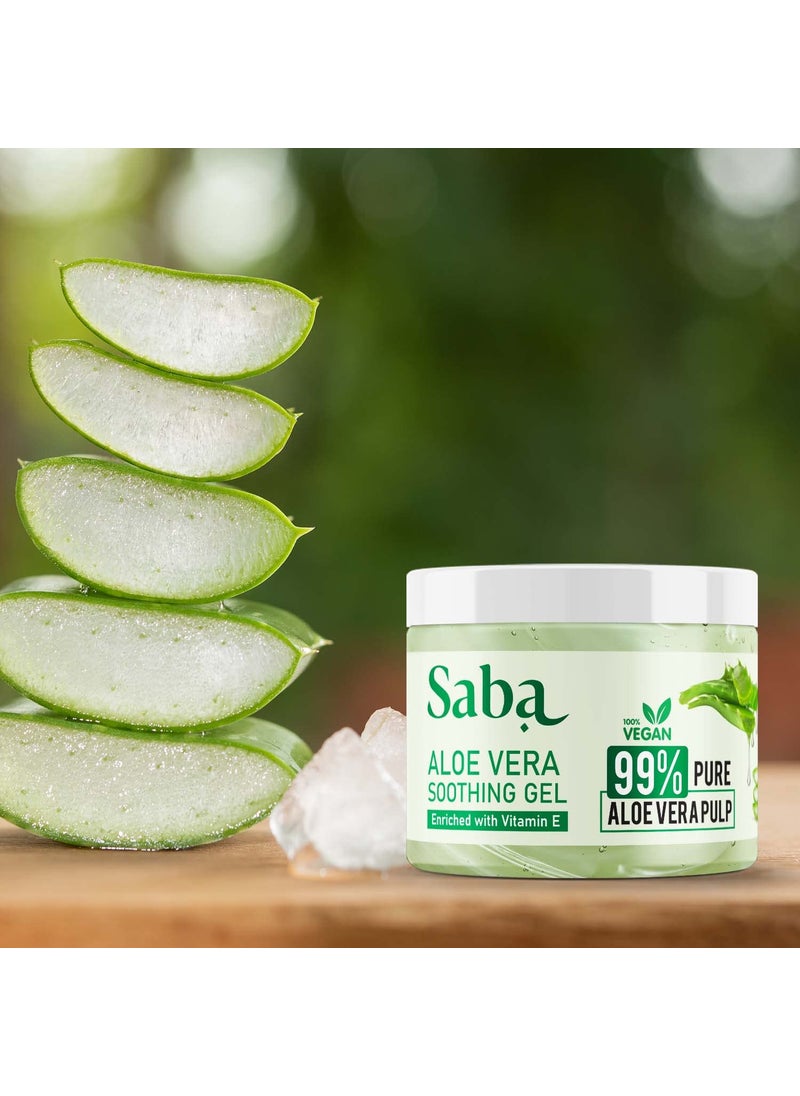 Saba Kombucha Saba 99 Natural Pure Organic Aloe Vera Gel Non Sticky Multi Purpose Face Skin and Hair Vegan Sun burn relief Hydrating Moisturizing 260 gm Paraben free  - Image 3