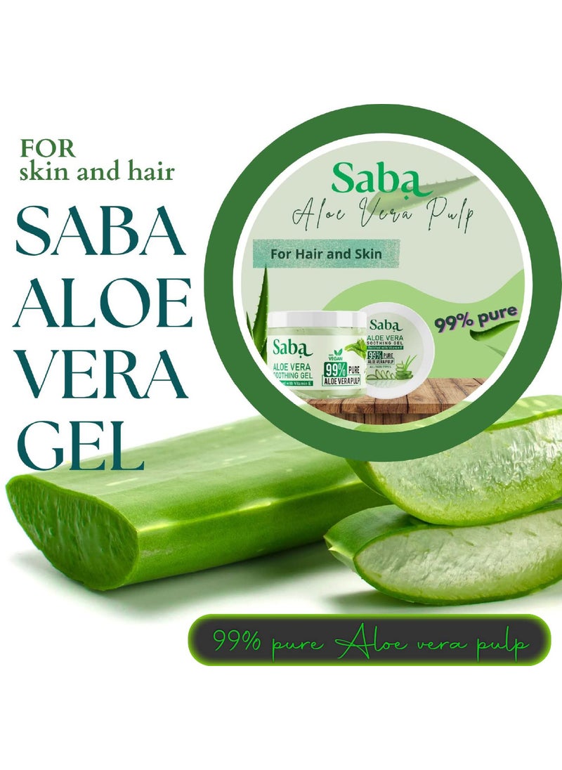 Saba Kombucha Saba 99 Natural Pure Organic Aloe Vera Gel Non Sticky Multi Purpose Face Skin and Hair Vegan Sun burn relief Hydrating Moisturizing 260 gm Paraben free  - Image 4