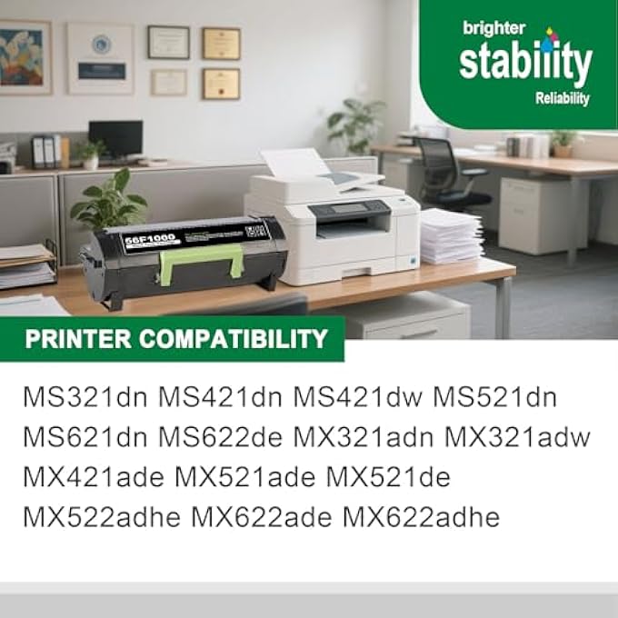 خرطوشة حبر 56F1000 56F1H00 MS321DN متوافقة مع ليكسمارك 56F1000 56F1H00 MS421DN MS421DW MS521DN MS321 MS421 MS521 MS621 MS622 MX321 MX421 MX521 (6500 صفحة، أسود) - Image 3