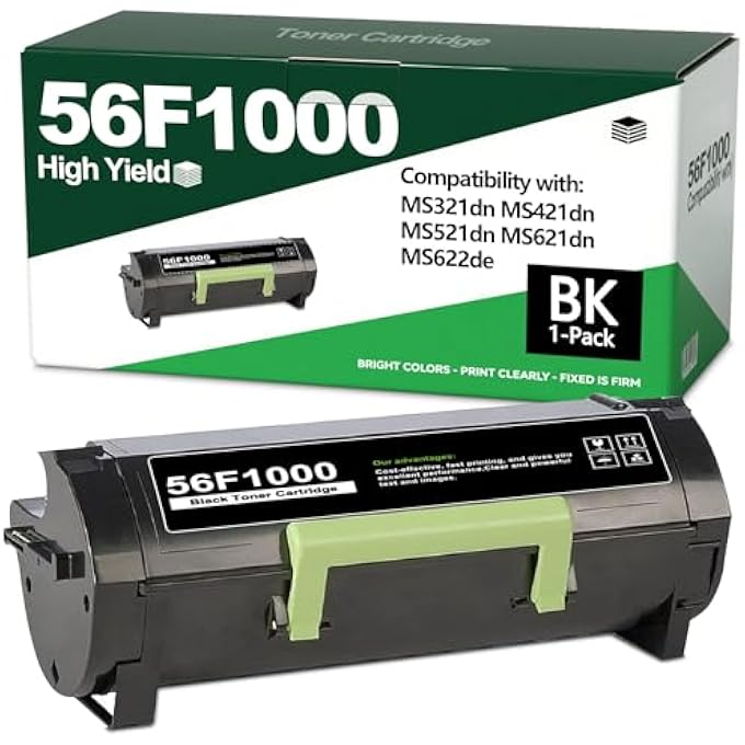 خرطوشة حبر 56F1000 56F1H00 MS321DN متوافقة مع ليكسمارك 56F1000 56F1H00 MS421DN MS421DW MS521DN MS321 MS421 MS521 MS621 MS622 MX321 MX421 MX521 (6500 صفحة، أسود) - Image 2