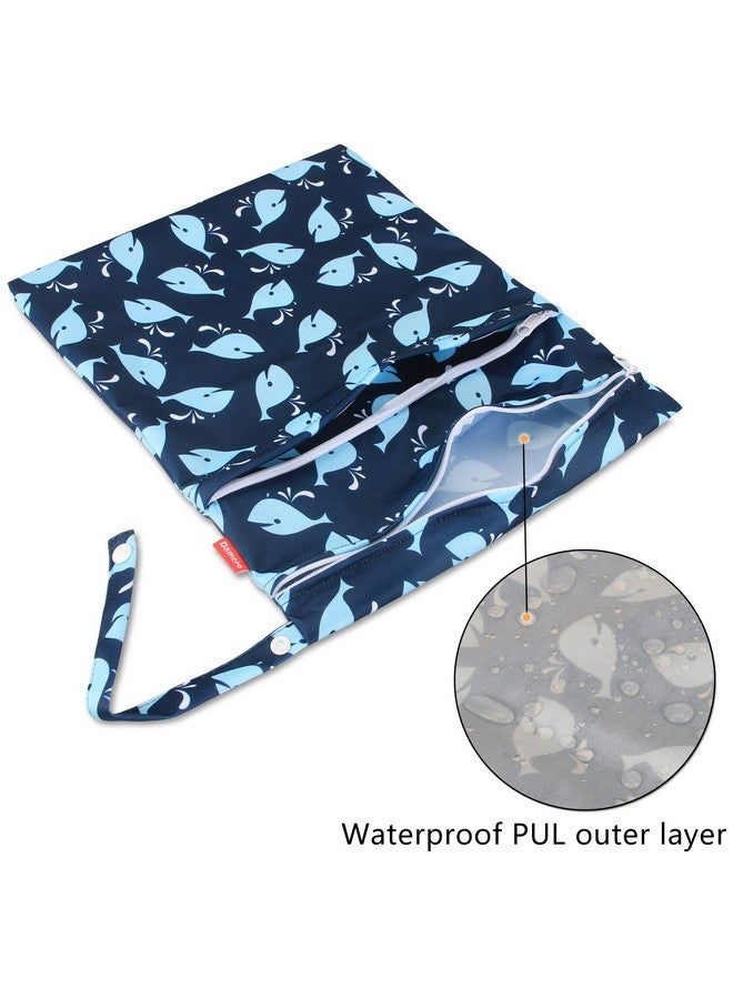 Damero 3Pcs Wet Dry Bag With 2 Zippered Pockets And Snap Handle For Cloth Diaper Swimsuit Clothes Ideal For Travel Exercise Daycare Roomy And Waterresistant (Whale) - Image 2