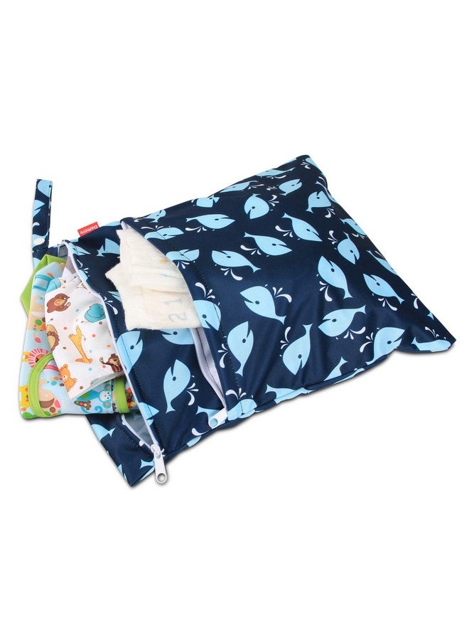 Damero 3Pcs Wet Dry Bag With 2 Zippered Pockets And Snap Handle For Cloth Diaper Swimsuit Clothes Ideal For Travel Exercise Daycare Roomy And Waterresistant (Whale) - Image 3