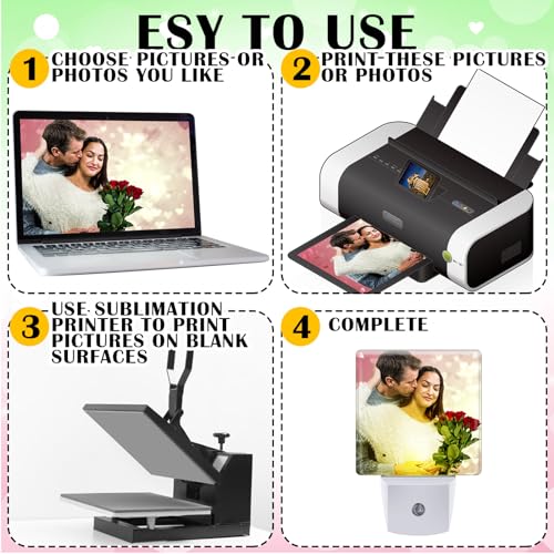 Tujoe 6 Pcs Valentine's Day Plug in Night Light Sublimation Plug into Wall with Light Sensor Flat Acrylic White LED Nightlight Craft for Valentines Bedroom Hallway Stairs Decor(Square) - Image 3