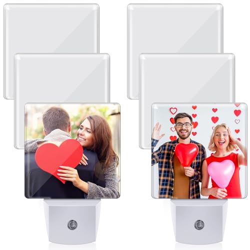 Tujoe 6 Pcs Valentine's Day Plug in Night Light Sublimation Plug into Wall with Light Sensor Flat Acrylic White LED Nightlight Craft for Valentines Bedroom Hallway Stairs Decor(Square) - Image 1