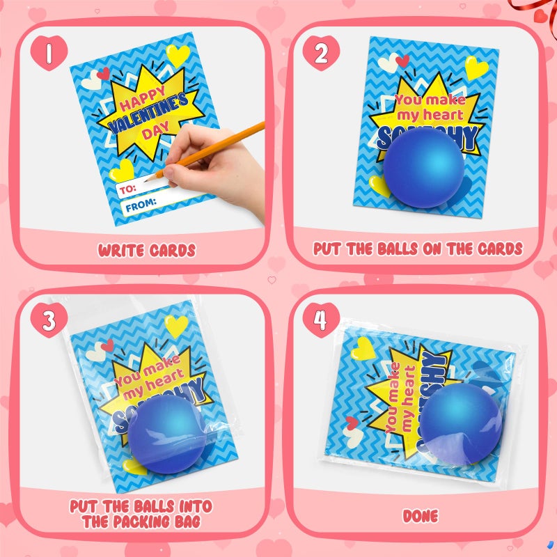 ShyLizard 28PCS Valentines' Day Gift Cards for Kids Classroom School Exchange, Bulk Valentines' Cards with Small Ball, Valentines' Small Relief Squeeze Toys for Valentine Party Favor, Valentines' Day Card - Image 3