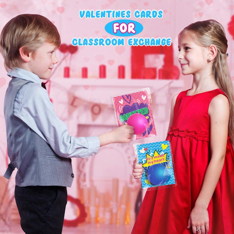 ShyLizard 28PCS Valentines' Day Gift Cards for Kids Classroom School Exchange, Bulk Valentines' Cards with Small Ball, Valentines' Small Relief Squeeze Toys for Valentine Party Favor, Valentines' Day Card - Image 5