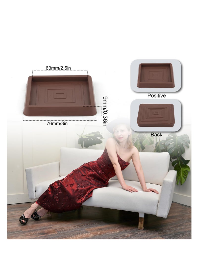Excefore Square Sofa Non Slip Mat, Furniture Pads Rubber Furniture Caster Cups, Suitable for Hardwood Floors, Carpet, Bed, Cabinet, Sofa, Chair Table (Brown, 4PCS) - Image 2