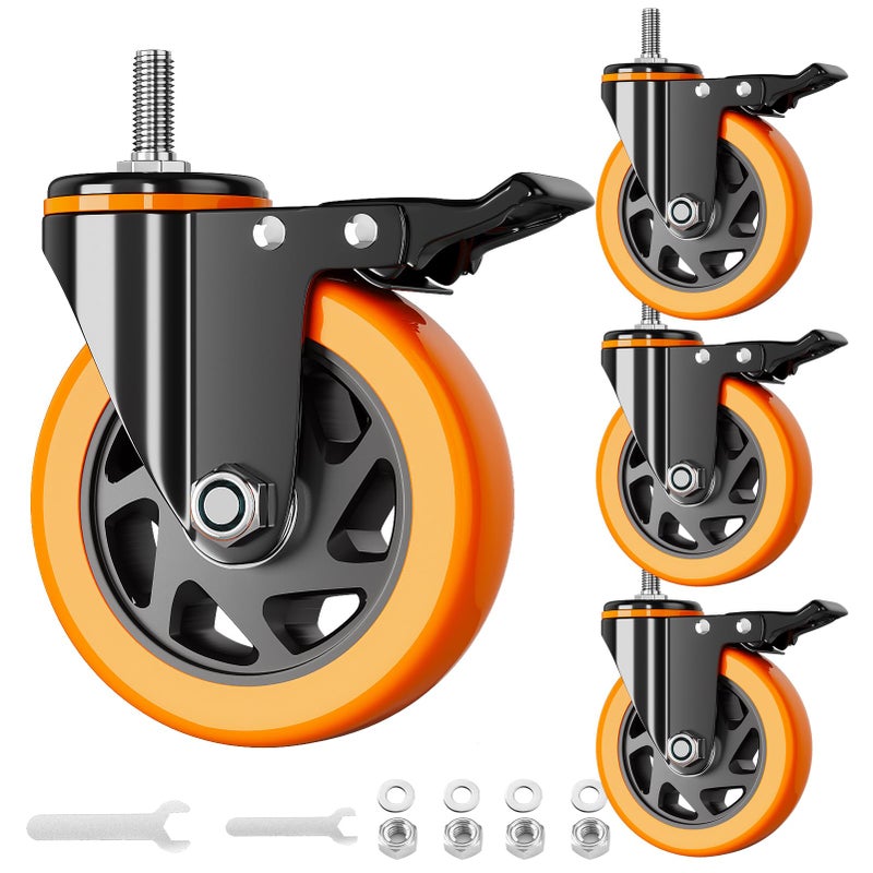 YUPEZOP Stem Caster Wheels 4 Inch Heavy Duty Threaded Stem Casters UNC 3816 x 1 Swivel Casters Set of 4 with Safety Dual Locking Wheel for Furniture and Cart - Image 2