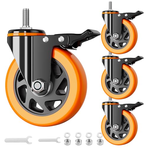 YUPEZOP Stem Caster Wheels 4 Inch Heavy Duty Threaded Stem Casters UNC 3816 x 1 Swivel Casters Set of 4 with Safety Dual Locking Wheel for Furniture and Cart - Image 1