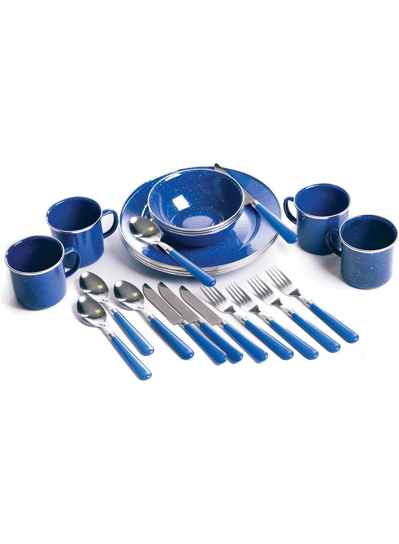 24-Piece Enamel Camping Tableware Set - Image 1
