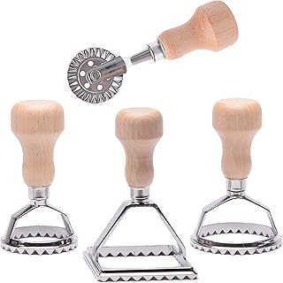 MASTER FENG Ravioli Stamp Set, Ravioli Maker Cutter Stamp, Mold with Wooden Handle and Fluted Edge (4 Set with Cutter) - Image 1