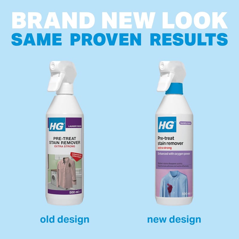 HG Laundry Pre-Treat Stain Remover, Extra Strong Pre-Wash Clothing & Fabric Spray with Active Oxygen, Removes Spots & Stains, Heavy Duty Formula Ideal for Whites & Colours – 500ml (649050106) - Image 1