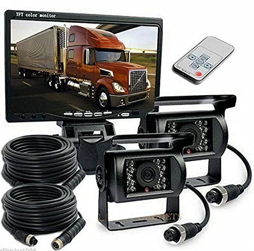 Generic Multibao Reversing Camera Kit，4 Pin 2x Waterproof 18LEDs Night Vision Reverse Rear View Camera with 2x Aviation Cables +12-24V 7" TFT LCD Car Monitor for Large Truck/Bus/RV/Trailer/Tractor/camper  - Image 1