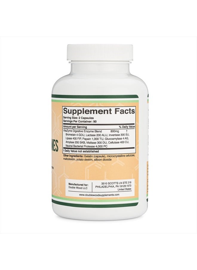 Double Wood Supplements - Essential Digestive Enzymes, 800mg - 180 Capsules - Image 1