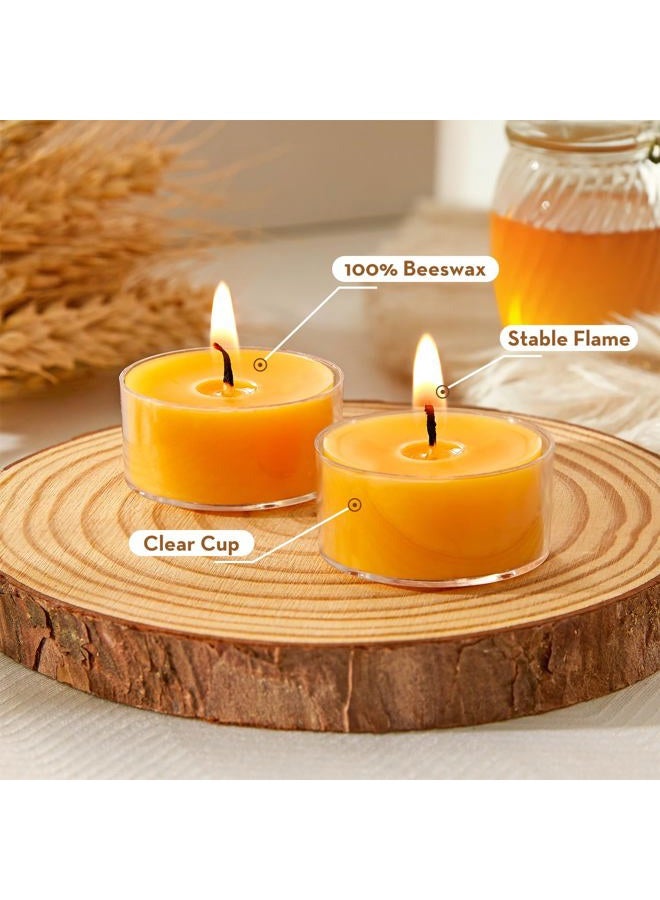 Ashlux Unscented Beeswax Tea Lights Candles 20 Pack, 4 Hours Long Burning Handmade Yellow Tealight Candles, Clear Cup Smokeless Beeswax Candles for Wedding, Christmas Lights, Centerpiece & Home Decor - Image 4