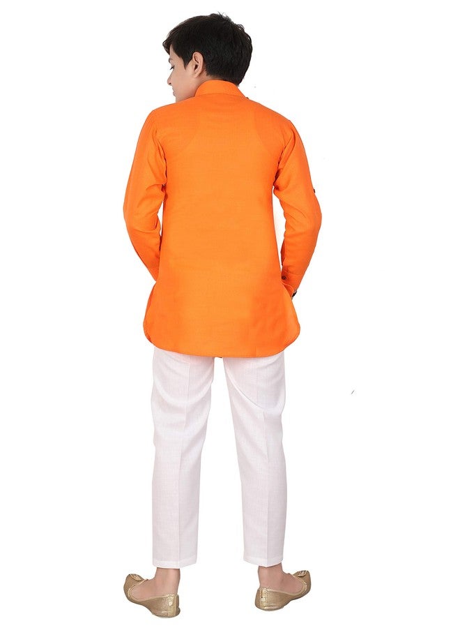 Qtsy Indian Cotton Kurta Set for Boys Orange - Image 2