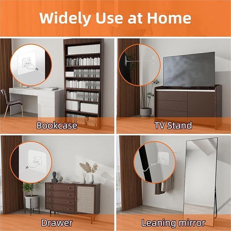 12Pcs Adjustable No Drill Adhesive Furniture Wall Anchors Anti Tip Straps - Image 3