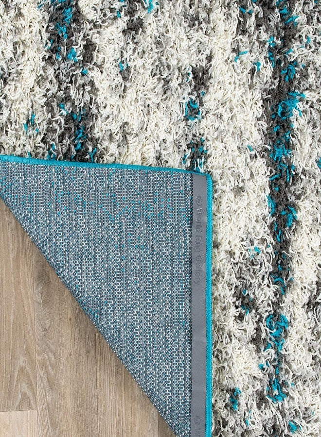 Rugshop Turquoise Contemporary Abstract Design Plush Shag Area Rug - Non-Shedding Soft for Hallway, Entryway and Bedroom, 2' x 7' - Image 4