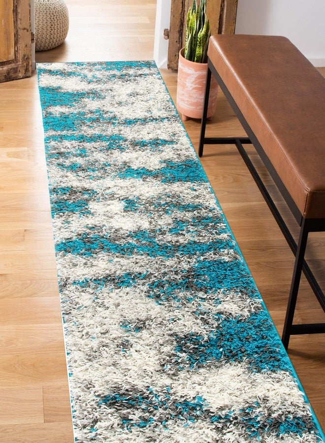 Rugshop Turquoise Contemporary Abstract Design Plush Shag Area Rug - Non-Shedding Soft for Hallway, Entryway and Bedroom, 2' x 7' - Image 5
