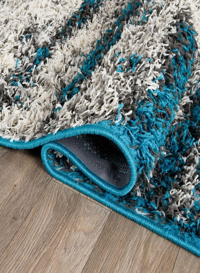 Rugshop Turquoise Contemporary Abstract Design Plush Shag Area Rug - Non-Shedding Soft for Hallway, Entryway and Bedroom, 2' x 7' - Image 3