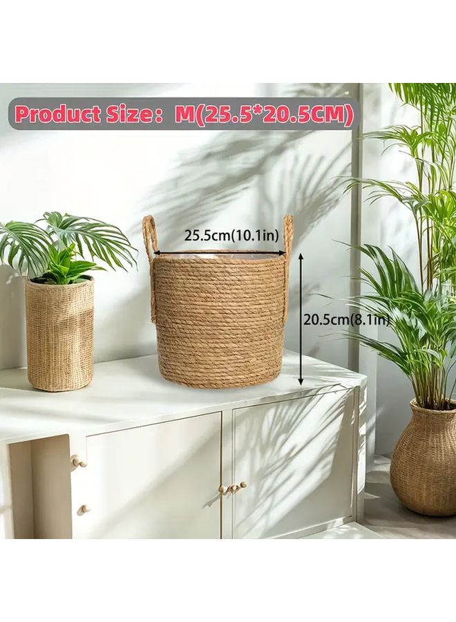 3 Pcs Nordic Round Planter Set With Handles And Plastic Lining Large Medium Small For Tall Plants Bird Of Paradise Monstera Deliciosa Laundry Basket Storage Organizer - Image 4