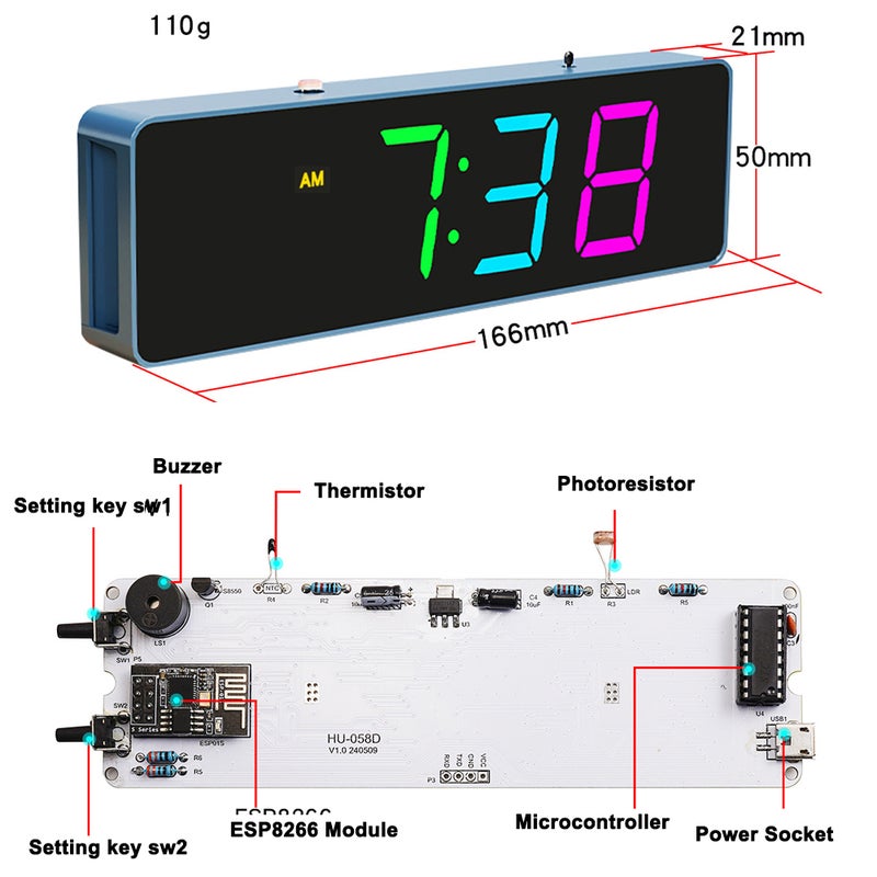 مجموعة أجزاء تقنية ESP8266 لصناعة ساعة واي فاي ملونة للإنترنت الأشياء، ساعة إلكترونية ذكية لممارسة اللحام الدو إي واي، مع مزامنة الوقت التلقائية وعرض قابل للتخصيص ودرجة سطوع قابلة للتعديل - Image 2