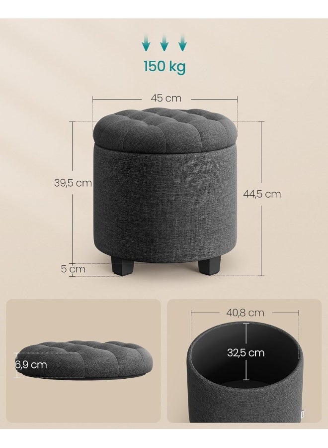 SONGMICS صندوق تخزين دائري من سونغميكس مع أرجل 45 سم قطر 44.5 سم ارتفاع أقصى تحميل 150 كجم لغرفة المعيشة وغرفة النوم رمادي داكن - Image 3