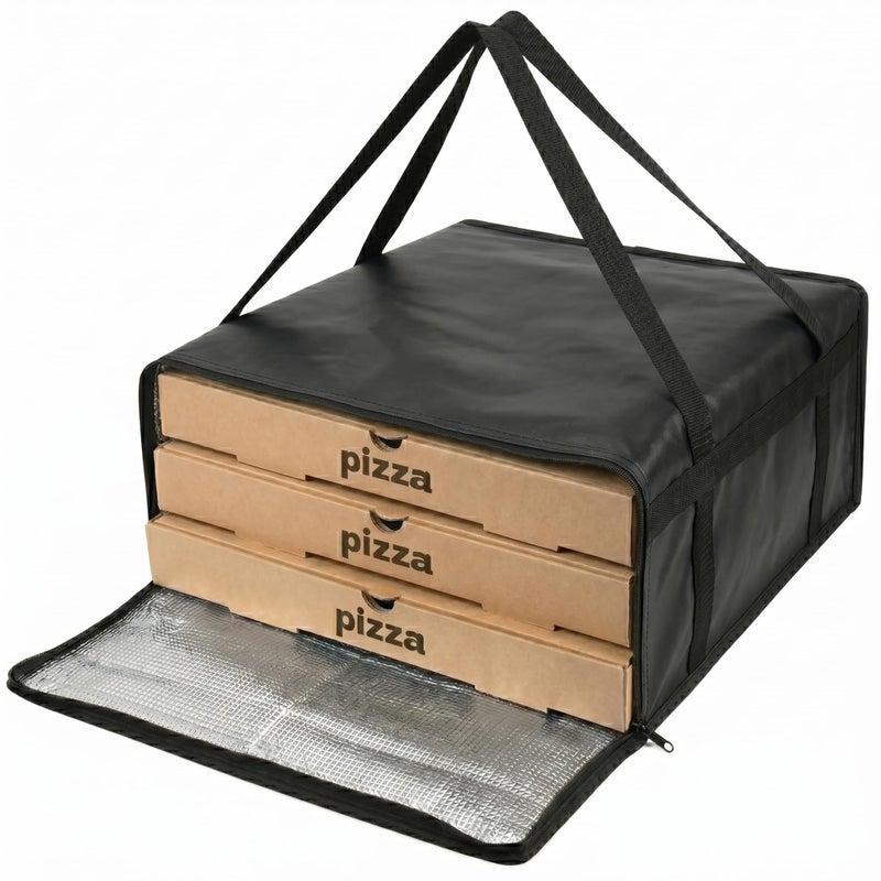 Silanit 196 x 196 x 59 Insulated Pizza Delivery Bag with Zipper Closure Thermal Food Carrier for Hot Cold Meals Reusable Delivery Bag for Catering Transport Home Use Black 1 Pack - Image 2