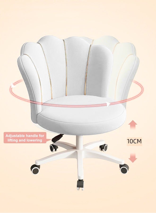 Generic 360 Degrees Adjustable Home Office Chair with Petal-Shaped Backrest Cute Vanity Chair with Wheels High Back Comfy Makeup Stool Luxury Pouf Nordic Mobile Vanity Chair Lazy Minimal Furniture White  - Image 1