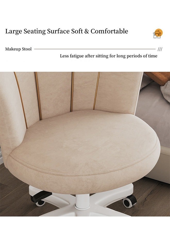 Generic 360 Degrees Adjustable Home Office Chair with Petal-Shaped Backrest Cute Vanity Chair with Wheels High Back Comfy Makeup Stool Luxury Pouf Nordic Mobile Vanity Chair Lazy Minimal Furniture White  - Image 2