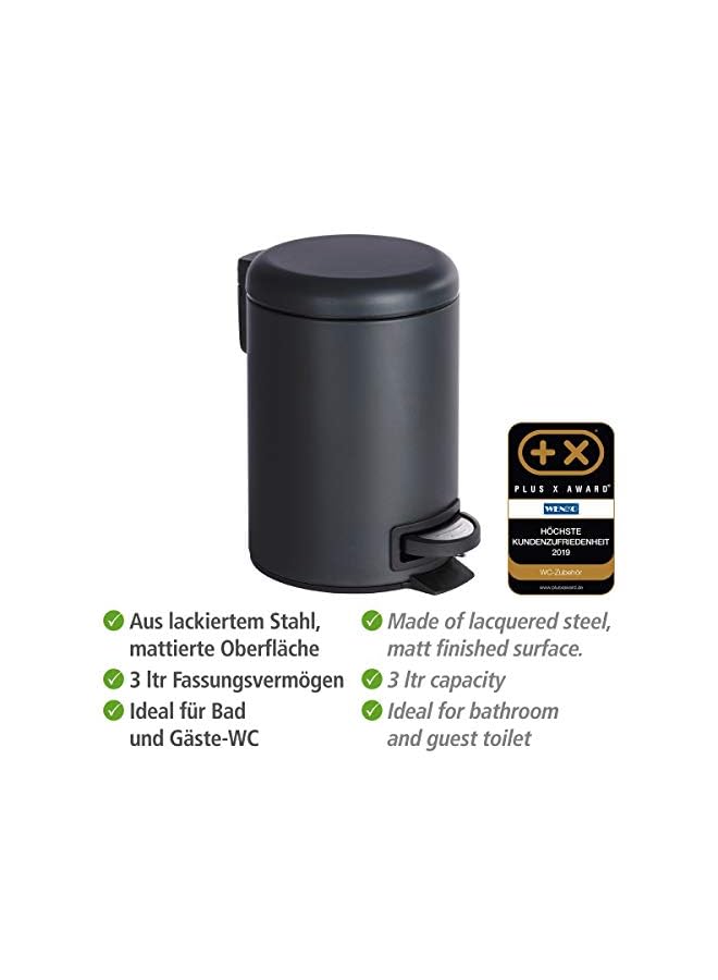 راكسوم دواسة بن ليمان، ستانلس ستيل، سلة قمامة منزلية ناعمة الإغلاق، هيكل متين وقوي، سعة 3 لتر، 17x25x22.5 سم، أسود - Image 3