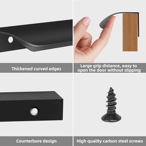 Malimali 10 Pack Black Finger Edge Pulls for Wardrobe Cabinets 11.81" Drawer Pulls Kitchen Cabinet Handles Modern Aluminum Concealed Tab Pulls for Closet Door, Matte Black - Image 3