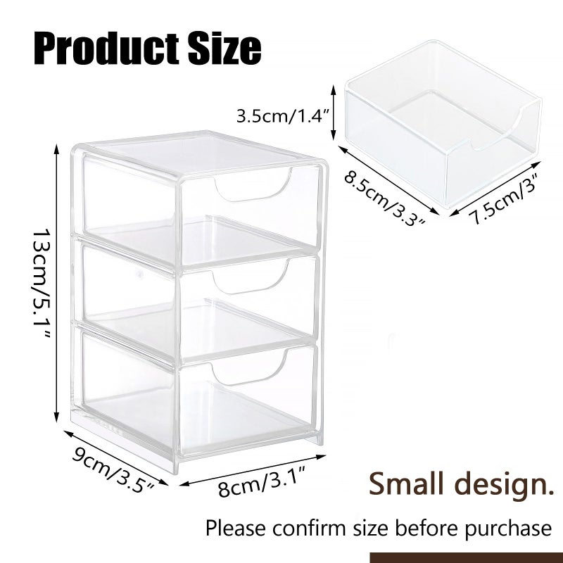 Hipiwe Acrylic Drawer Organizer Qtip Holder for Cotton Pad Cotton Swabs Makeup Storage Drawer with 3 Drawers Clear Desk Drawers Box Bathroom Counter Organizer for Home Office - Image 2