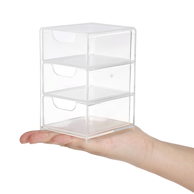 Hipiwe Acrylic Drawer Organizer Qtip Holder for Cotton Pad Cotton Swabs Makeup Storage Drawer with 3 Drawers Clear Desk Drawers Box Bathroom Counter Organizer for Home Office - Image 4