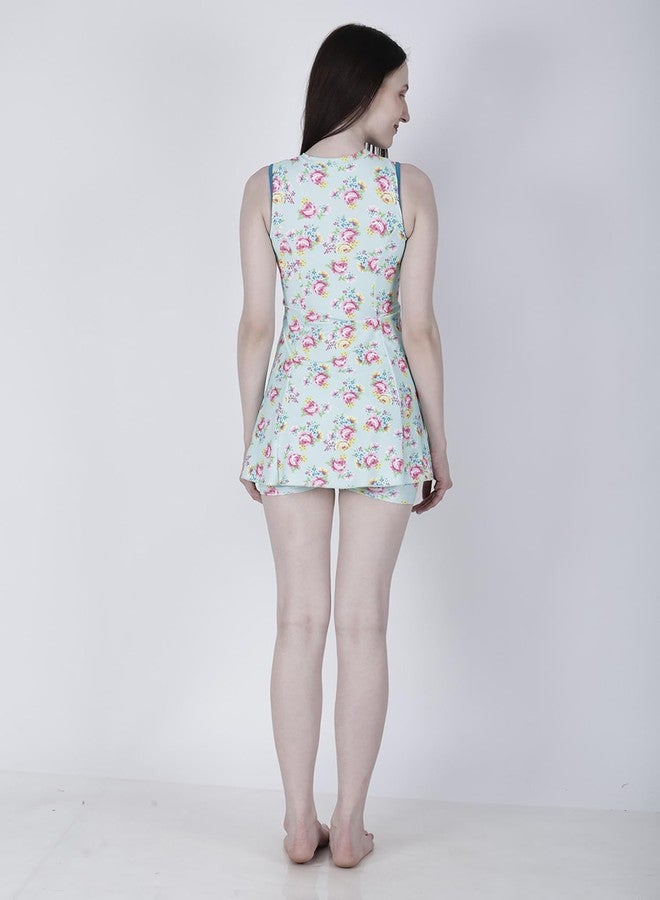 FILMAX McQueen Floral Fusion Printed Women's One-Piece Swimming Dress (SW-4750P-Sea Green Floral_XL) - Image 4