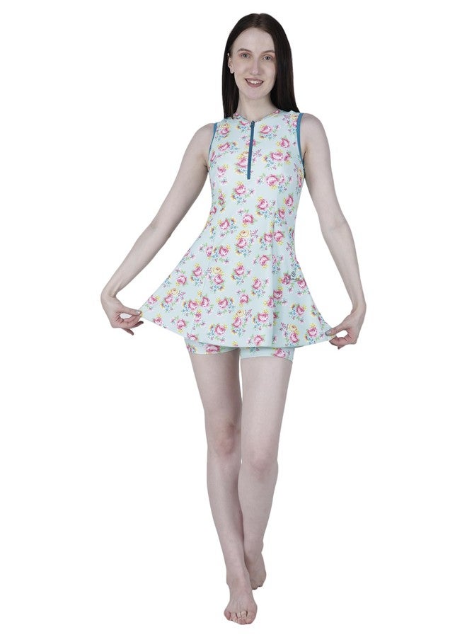 FILMAX McQueen Floral Fusion Printed Women's One-Piece Swimming Dress (SW-4750P-Sea Green Floral_XL) - Image 1