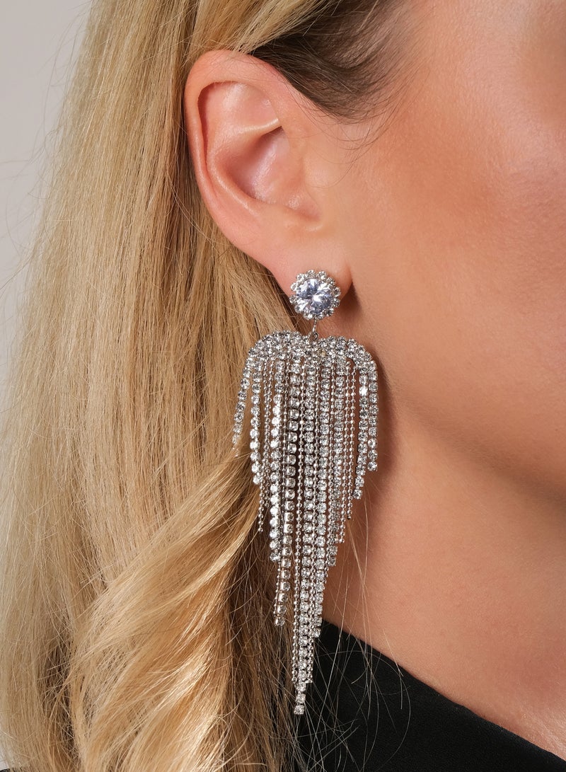 Celeste Crystal Silver Fringe Earrings – Elegant Women's Earrings for Special Occasions - Image 1