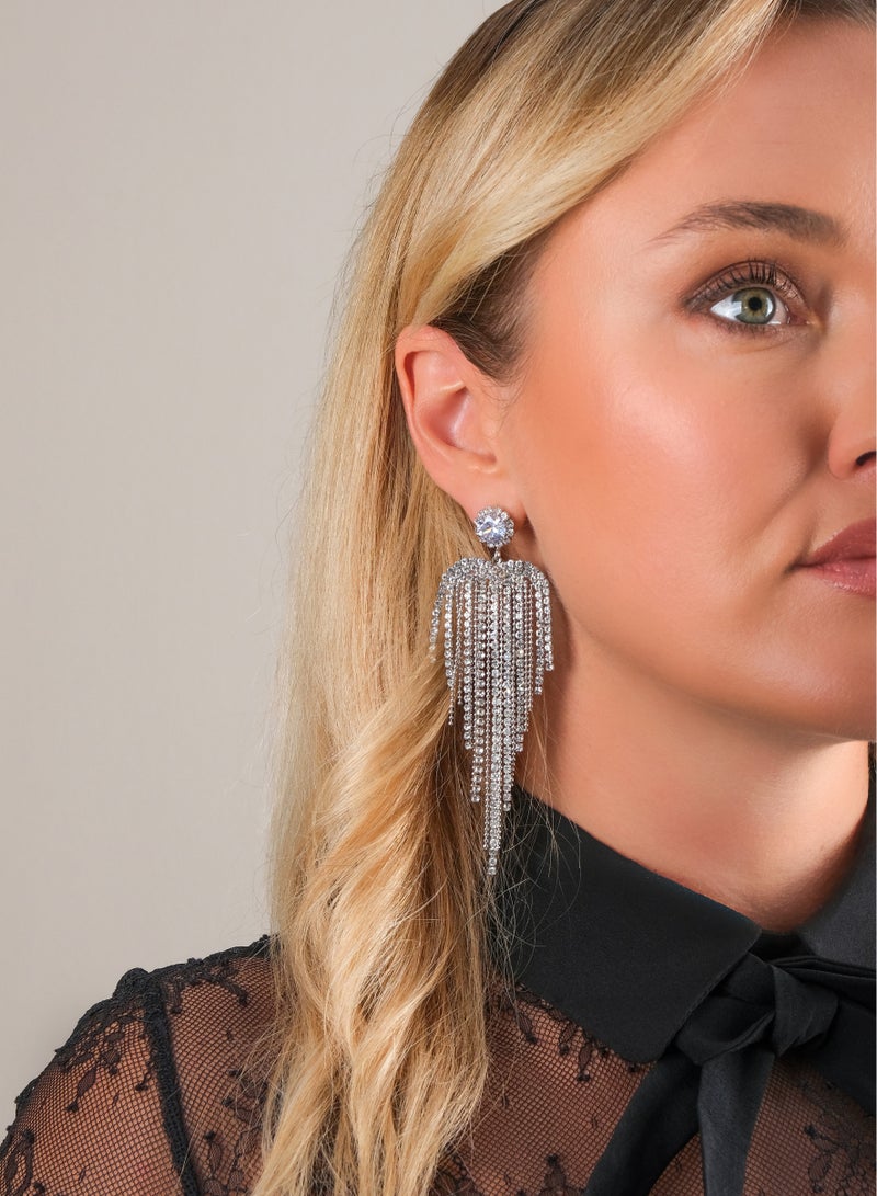 Celeste Crystal Silver Fringe Earrings – Elegant Women's Earrings for Special Occasions - Image 2