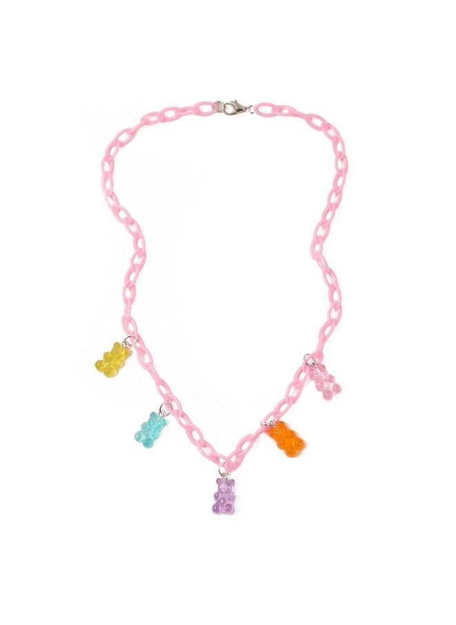 COLORFUL BLING Cute Small Bear Acrylic Chain Necklace Resin Candy Color Gummy Bear Simple Jewelry For Women Girlspink  - Image 1