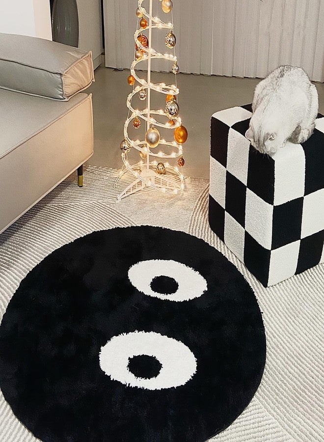 LEVINIS Funny Round Rug, Black and White Area Rugs Cute Eyes Bedroom Bedside Rug Shaggy Non-Slip Flocking Accent Floor Rug for Living Room, Kids Room, Office, Home Décor Rug 40" - Image 3