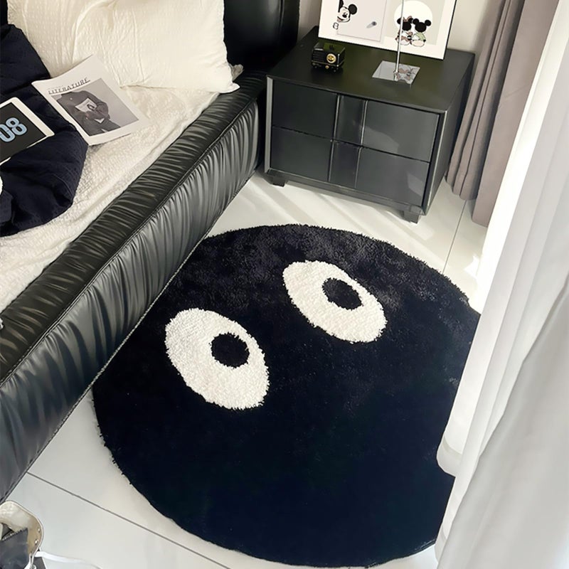 LEVINIS Funny Round Rug, Black and White Area Rugs Cute Eyes Bedroom Bedside Rug Shaggy Non-Slip Flocking Accent Floor Rug for Living Room, Kids Room, Office, Home Décor Rug 40" - Image 1