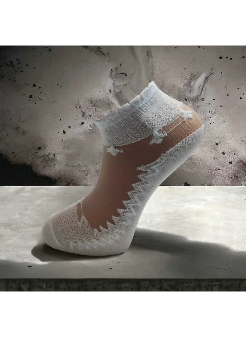 سيفا White Tulle Socks with Lace Embroidery - 3 Pairs
