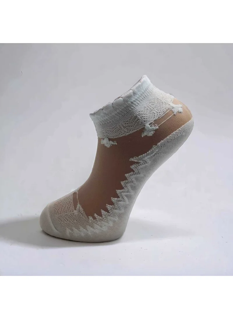سيفا White Tulle Socks with Lace Embroidery - 3 Pairs