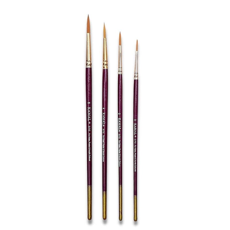 KAMAL Round Maroon Handle Golden Synthetic Hair Taklon Paint Brushes for Oil, Nail, Artist, Acrylic Paint Brush Set. Set of 4 - Image 1