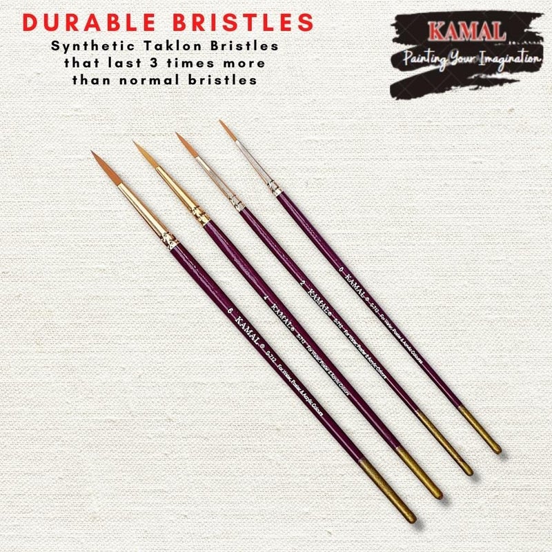 KAMAL Round Maroon Handle Golden Synthetic Hair Taklon Paint Brushes for Oil, Nail, Artist, Acrylic Paint Brush Set. Set of 4 - Image 2