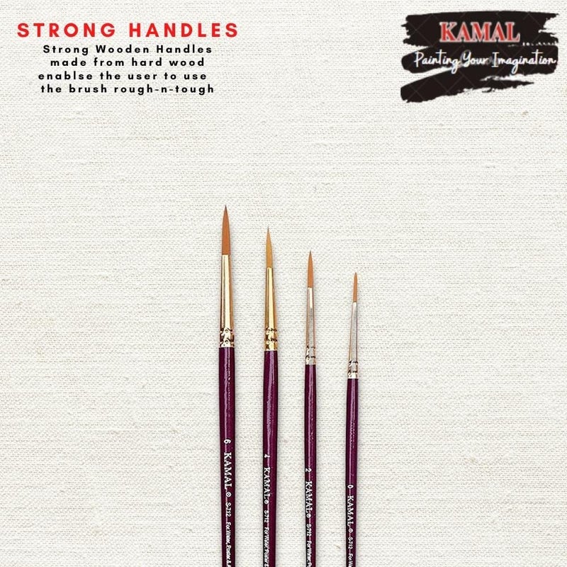 KAMAL Round Maroon Handle Golden Synthetic Hair Taklon Paint Brushes for Oil, Nail, Artist, Acrylic Paint Brush Set. Set of 4 - Image 4