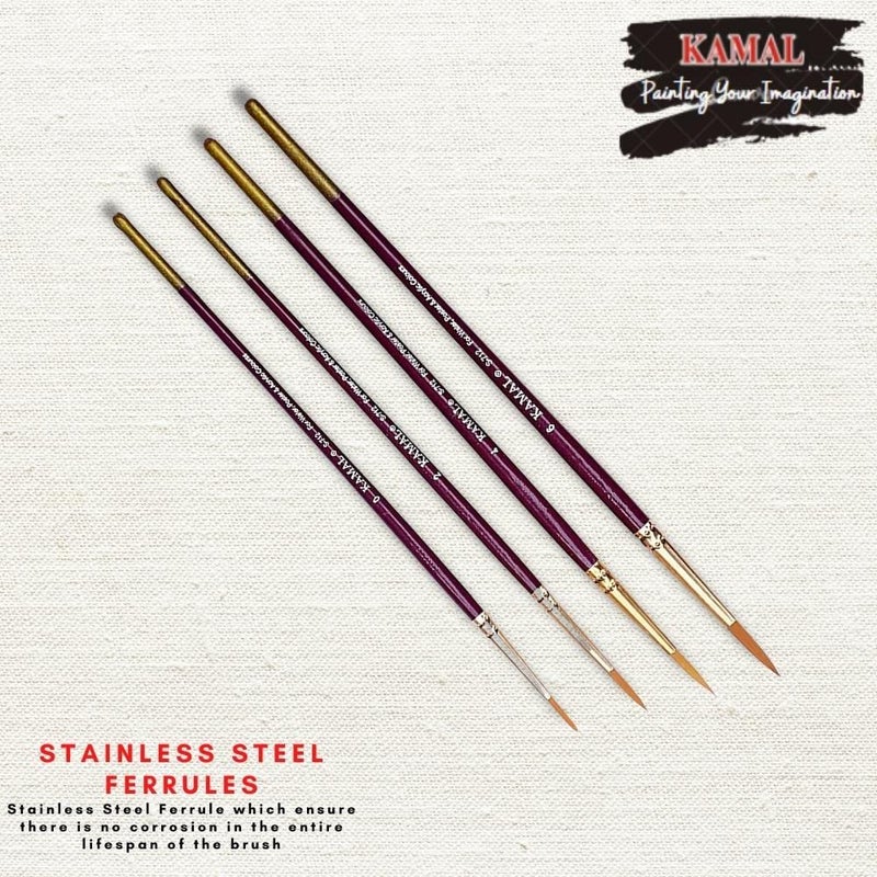 KAMAL Round Maroon Handle Golden Synthetic Hair Taklon Paint Brushes for Oil, Nail, Artist, Acrylic Paint Brush Set. Set of 4 - Image 3