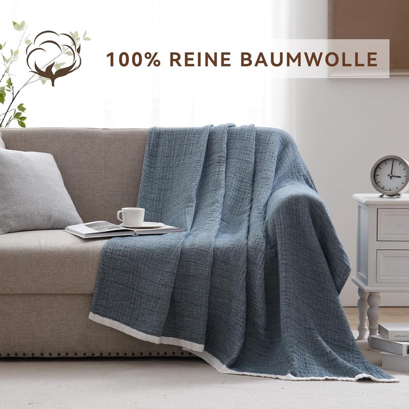 SE SOFTEXLY بطانية قطنية من نوع موسلين من SE SOFTEXLY، مكونة من 100% قطن، مقاس كبير (80" x 90")، لونها أزرق فاتح، مناسبة لجميع المواسم، خفيفة الوزن وناعمة جدًا. - Image 4