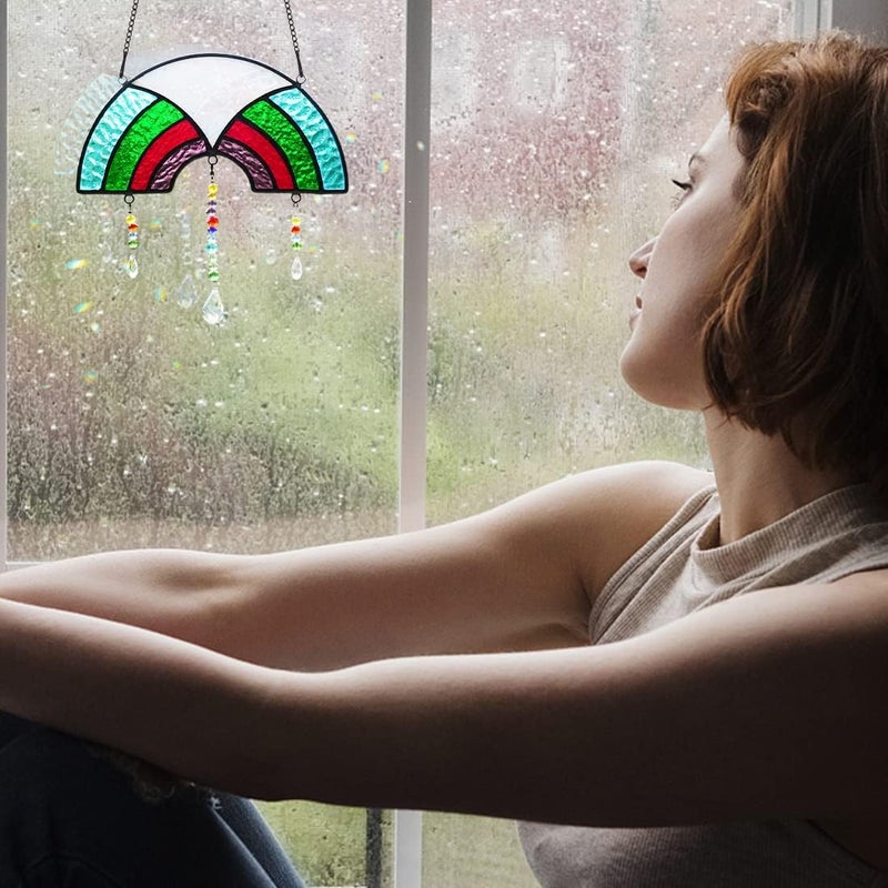 BOXCASA Stained Glass Suncatchers Crystals Pendants,Rainbow Crystal Beads Decor Gifts for Women,Suncatcher for Window Colorful Crystal Prism Pendants Gifts for Mother Grandma Nana Aunt - Image 5