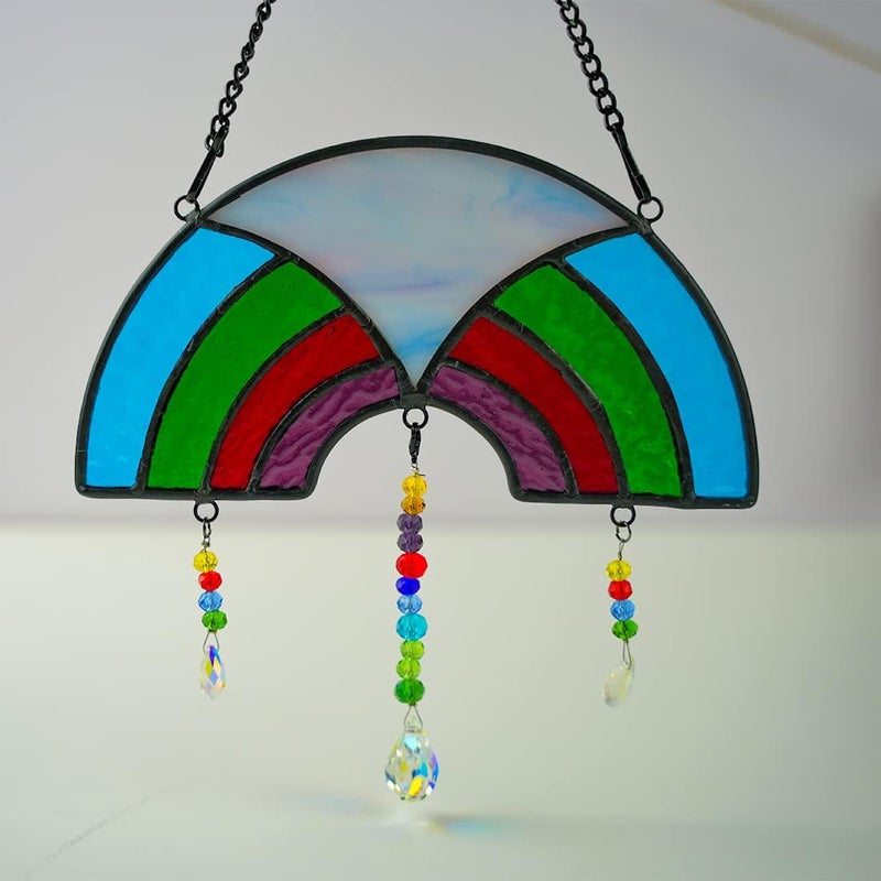 BOXCASA Stained Glass Suncatchers Crystals Pendants,Rainbow Crystal Beads Decor Gifts for Women,Suncatcher for Window Colorful Crystal Prism Pendants Gifts for Mother Grandma Nana Aunt - Image 2